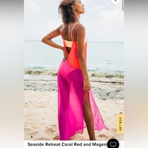 Lulus Seaside Retreat Coral Red and Magenta Maxi Cover Up